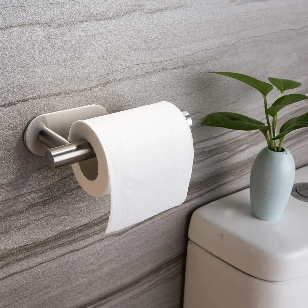 Toilet Kitchen Roll Paper Holder Stainless Steel Repeatedly Washable Stick Hooks Toilet Paper Holder for Bathroom Stick on Wall