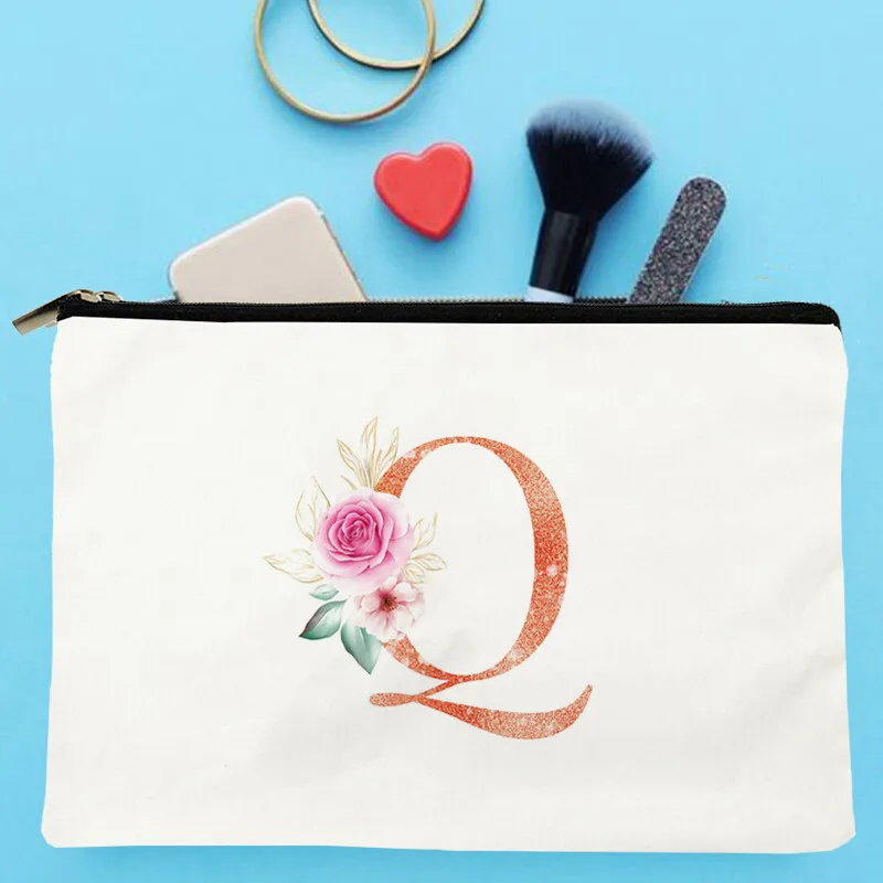 

Women Rose Gold Letter Q Printed Make up bag Fashion Women Cosmetics Organizer Bag for Travel Colorful Storage Bag for Lady Bag