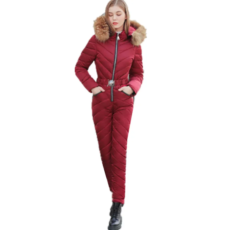 Jumpsuit Cotton-padded Jacket Women 2022Winter New Down Jacket Slim Padded Ski Suit Female Fur Collar Down Cotton Coat Women A33