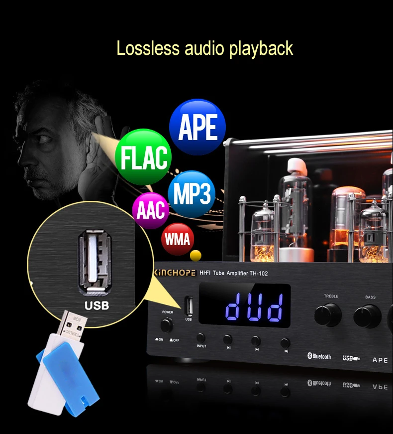KingHope HIFI вакуумный трубчатый усилитель Bluetooth бас оптоволоконный коаксиальный без