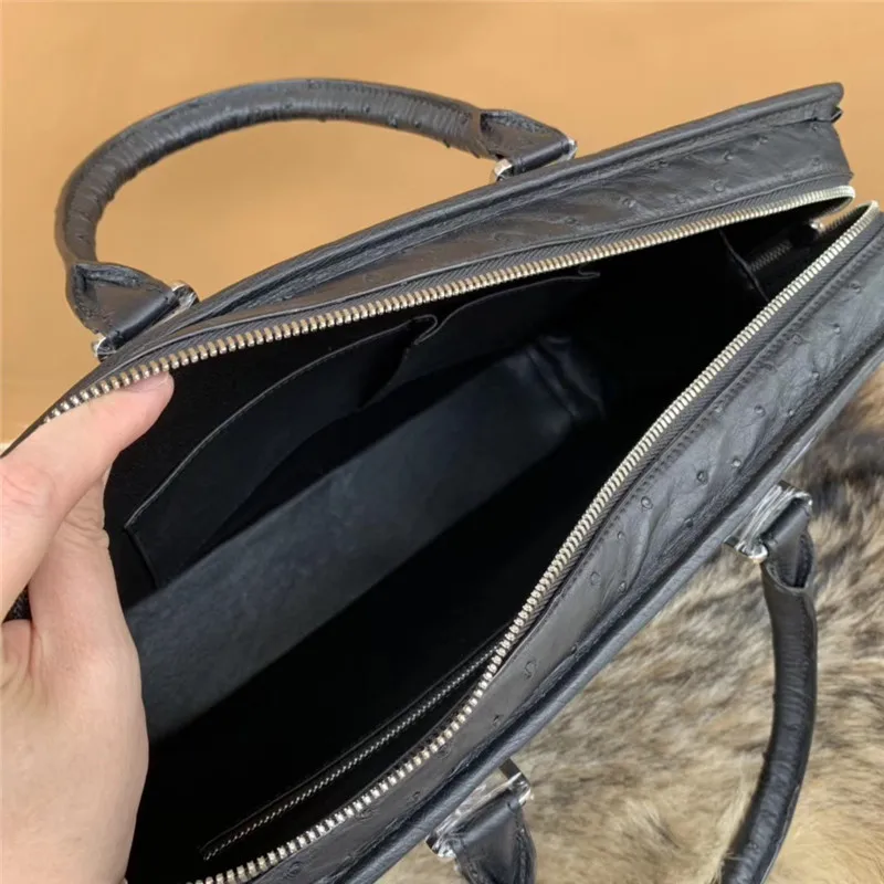 Модный дизайнерский настоящий деловой портфель из страусиной кожи мужской