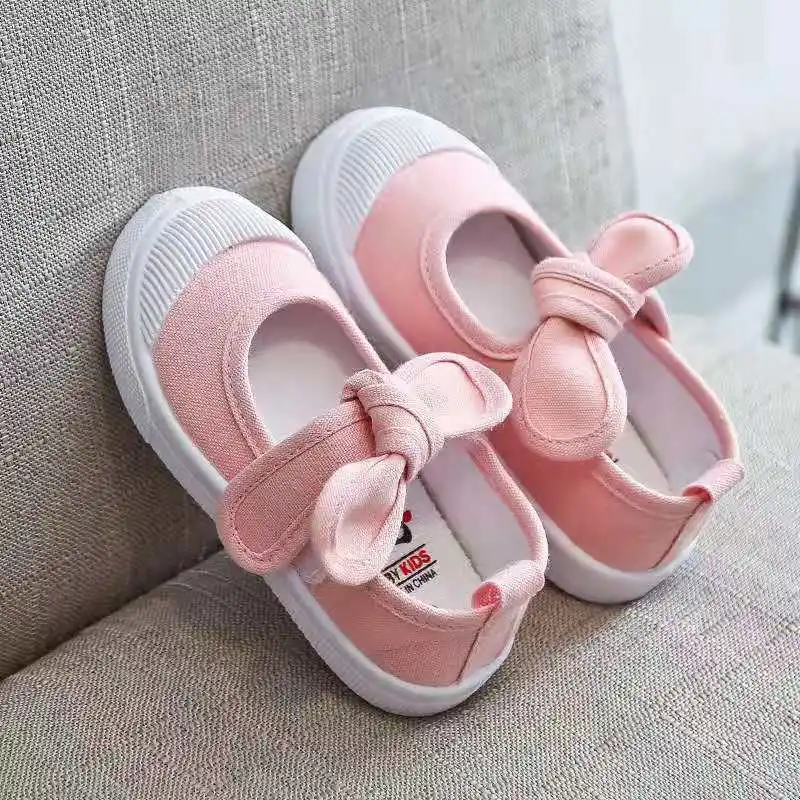 spring 2019 Baby Girl Shoes Canvas Casual Kids With Bowtie Bow-knot Solid Candy Color Girls Sneakers Children Soft | Детская одежда и