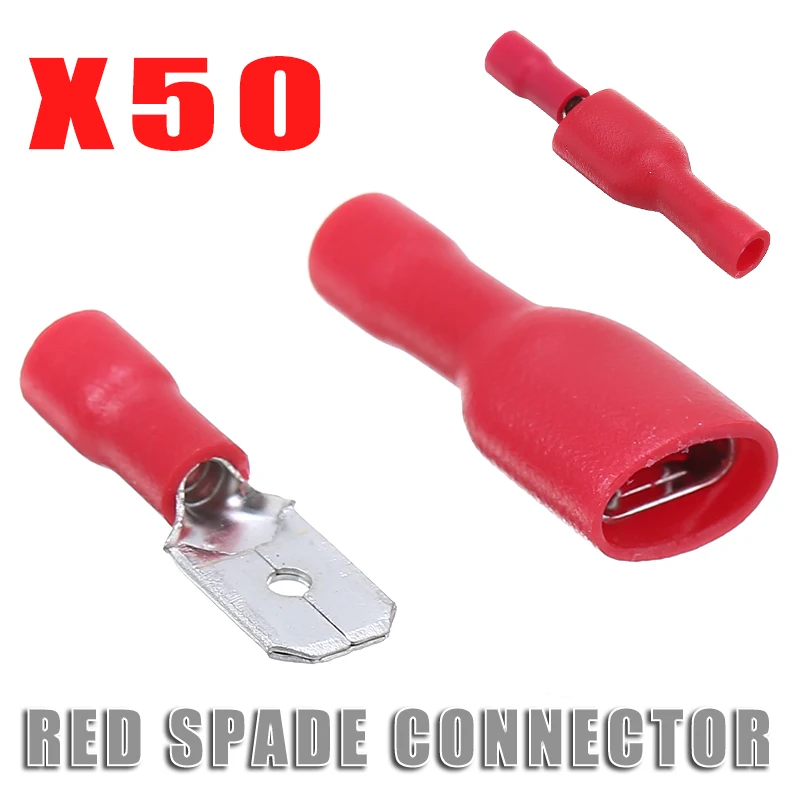 

100pcs Insulated Electrical Crimp Terminal Connectors Female with Male Red Spade Blade Wire Connectors 22-16 AWG