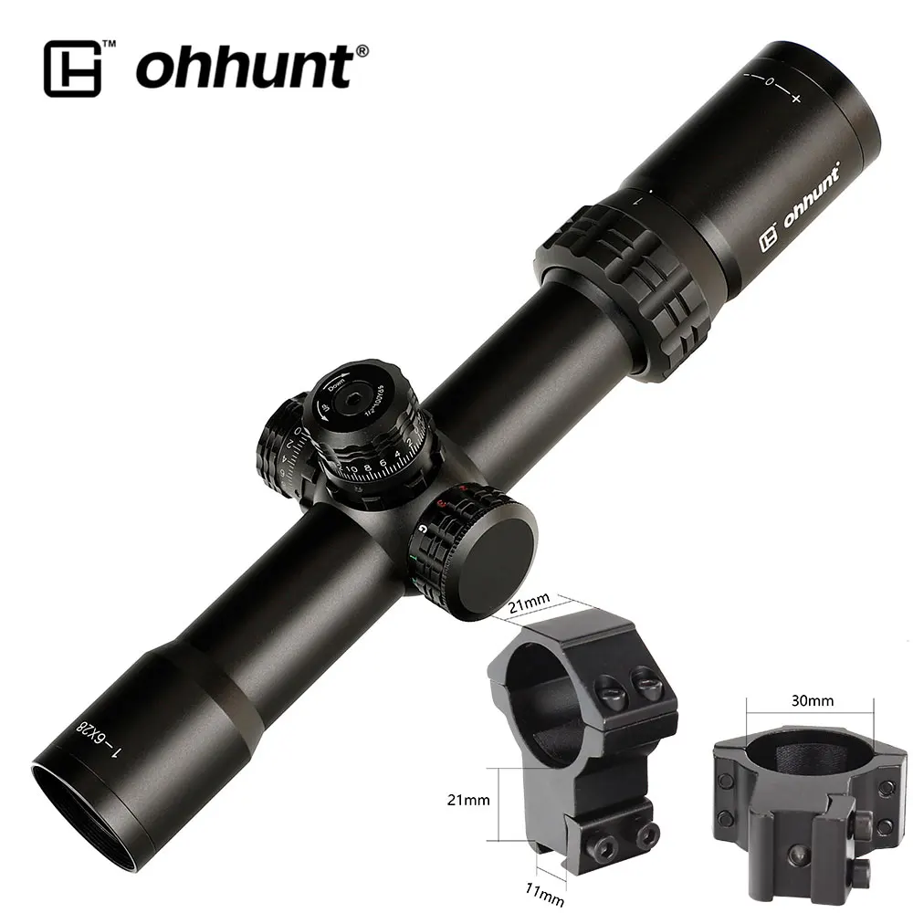 Охота ohhunt тонкий край 1-6X28 ИК оптические прицелы Mil точка стекло травление сетка RGB Освещение турели замок сброс съемки область - Цвет: High Dovetail Rings