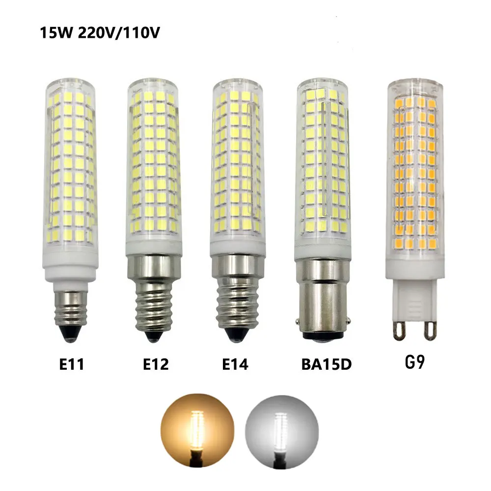 G9/E11/E12/E14/BA15D Dimmable LED Lights Mini 136 LEDs Ceramics Corn Bulbs 15W Replace 150W Halogen Lamps 220V Home Chandelier