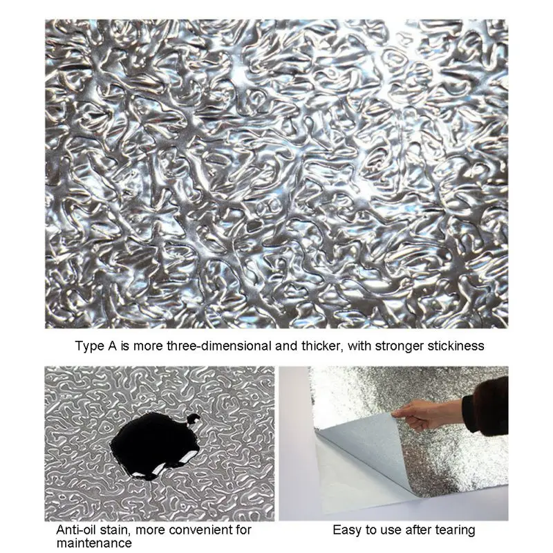 

Oil Proof Sticker Aluminum Foil Silver Peel Pattern Moisture Proof Cabinet Mat Wallpaper High Temperature Resistant Kitchen NEW1