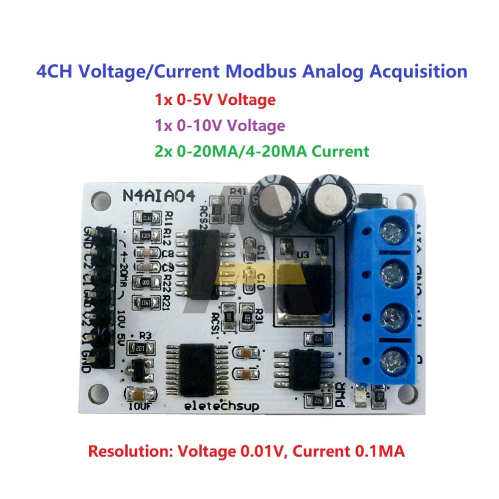 Модуль сбора сигнала напряжения RS485 Modbus RTU 4-канальная плата ADC для передатчика