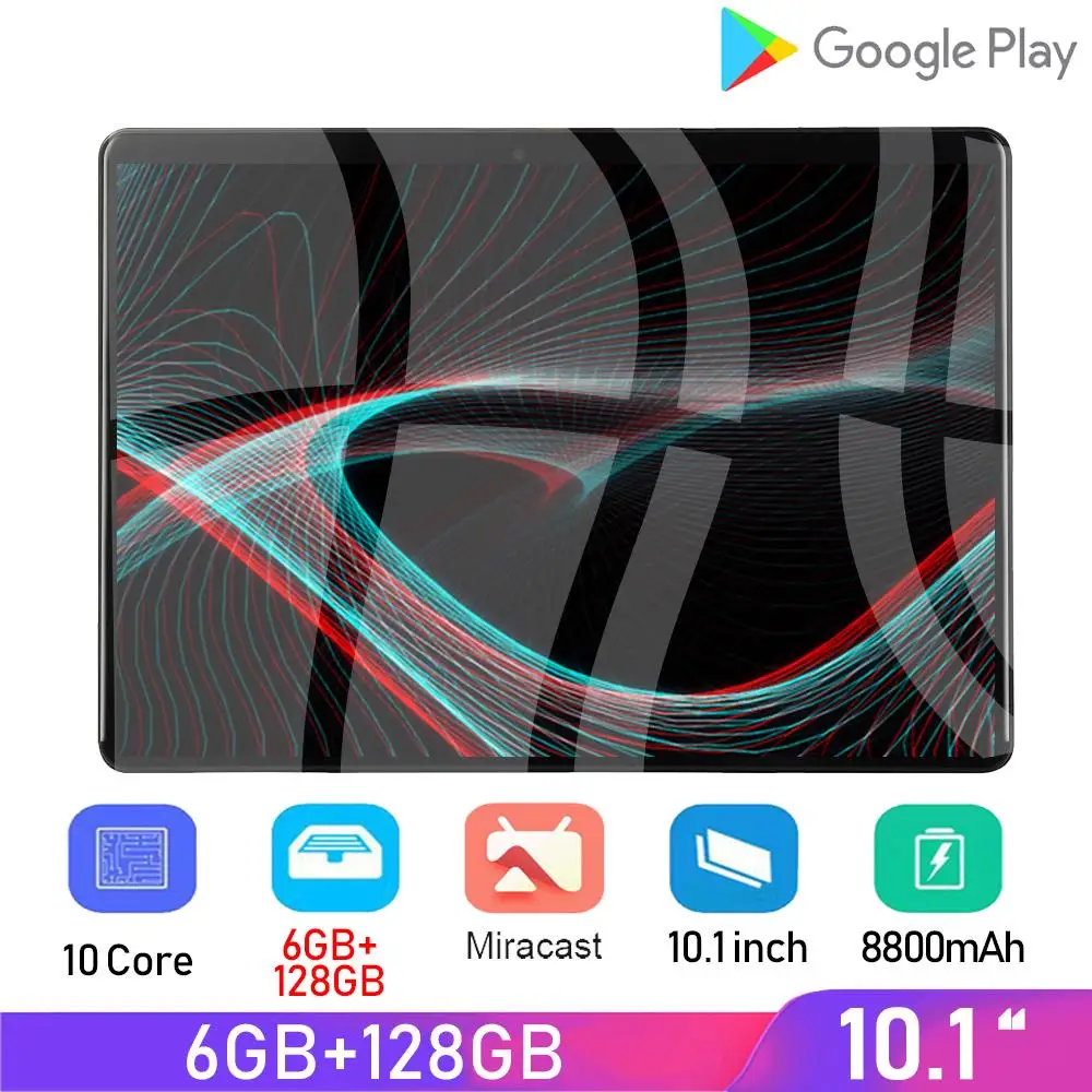 

10-дюймовый планшет с четырёхъядерным процессором, ОЗУ 6 ГБ, ПЗУ 2021 ГБ, 5 МП, Android 9,0