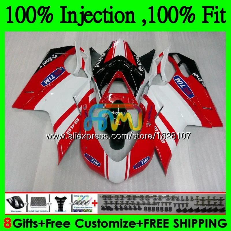 

848 1098 For DUCATI 848R 1098R 1198 07 08 09 Red white 10 11 70BS.10 1098S 848S R 1198S 2007 2008 2009 2010 2011 2012 Fairing