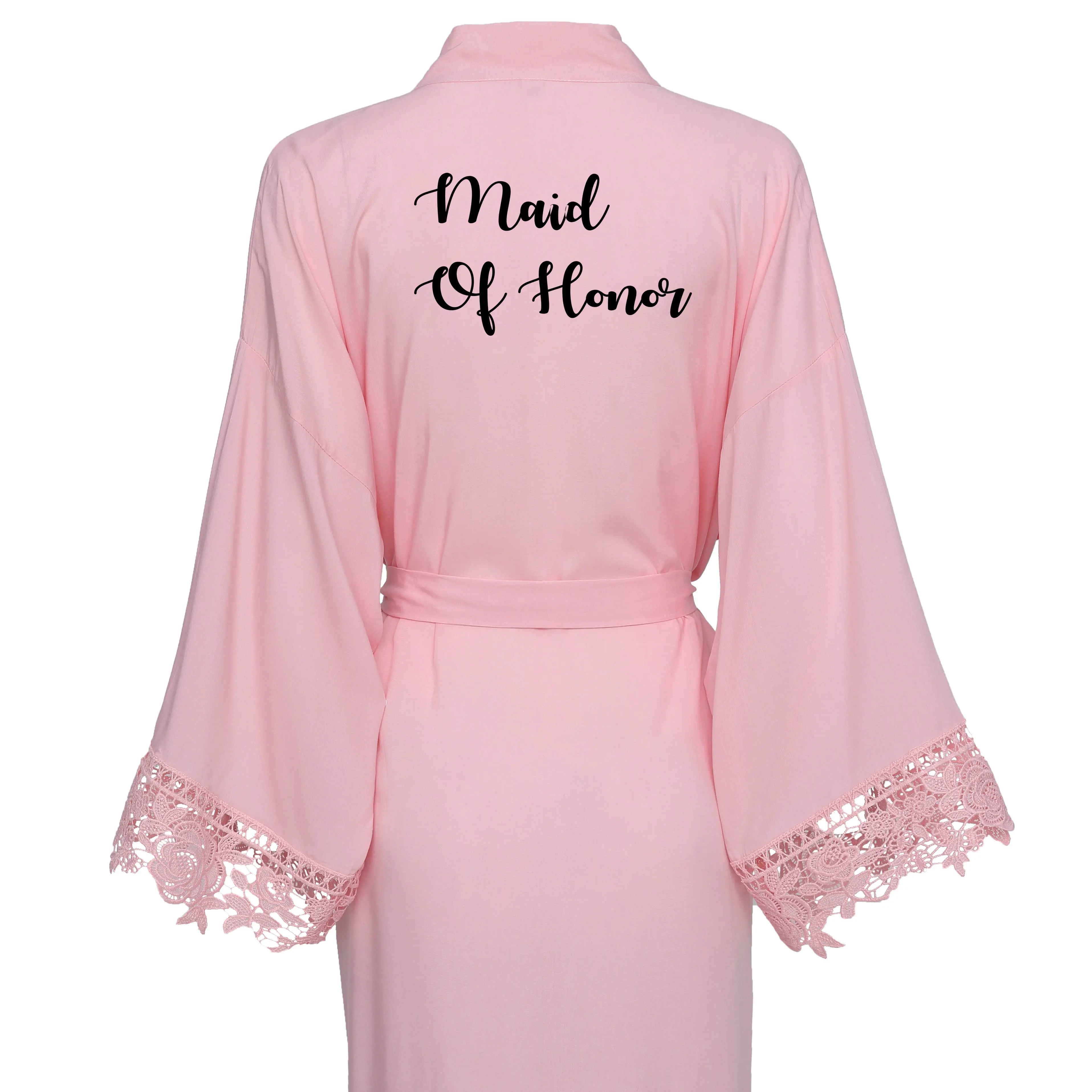 blush maid of honor YUXINBRIDAL Бургундия невесты халаты хлопок кимоно халаты с кружевной отделкой женский свадебный Халат короткий пояс - Цвет: blush maid of honor