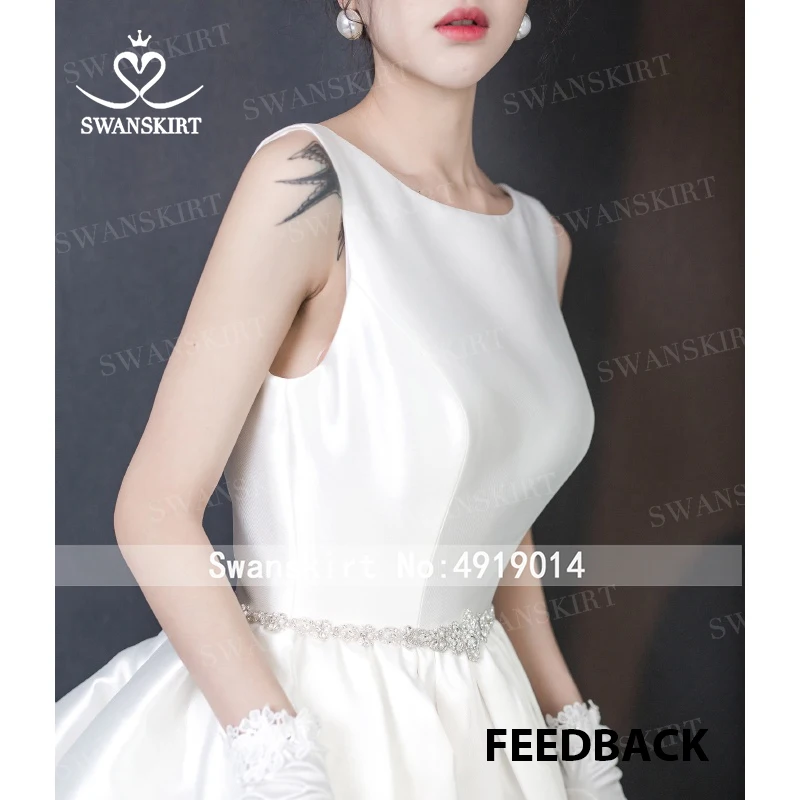 Роскошное атласное свадебное платье Swanskirt; Новинка года; платье принцессы трапециевидной формы с поясом со стразами и открытой спиной; платье невесты; Vestido de Noiva; K167