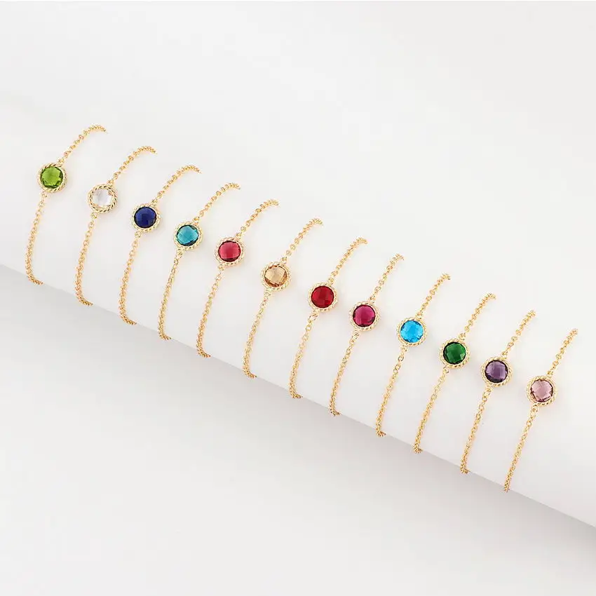 

Delicate CZ Stone Birthstone Bracelets for Women Fashion Gold Chain Zodiac Lucky Stones Charm Birthday Gift for Girl Friendship