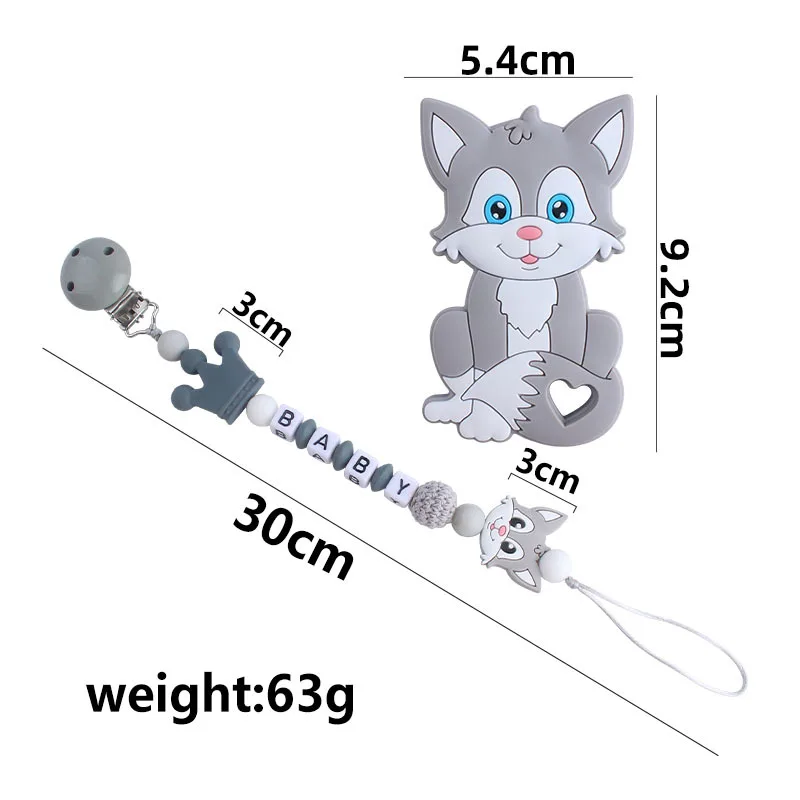 Coskiss-Cadena de Portachupetes hecha a mano con nombre personalizado, cadena de silicona para chupete, juego de cadenas para gato, civeta, cadena de mordedor para beb&eacute;-5