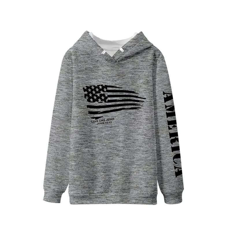 

2021 Wholesale Bagless Sweatshirt Independence Day 3D Digital Printing Children's Pocketless harajuku Hooded Sweatshirt