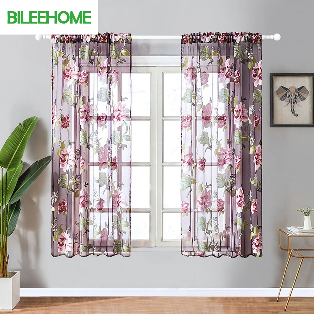Короткие шторы BILEEHOME с цветочным рисунком тюлевые прозрачные Занавески для