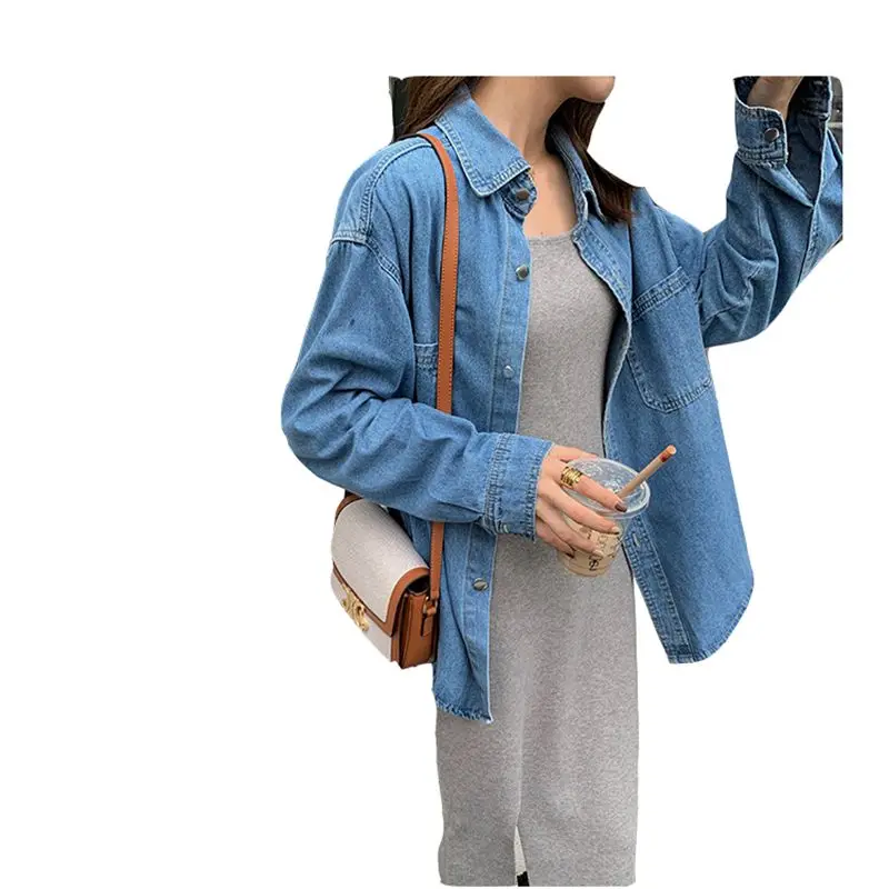

Spring and autumn new Korean version of the large size fat mm denim shirt women's long-sleeved tops niche all-match shirt jacket