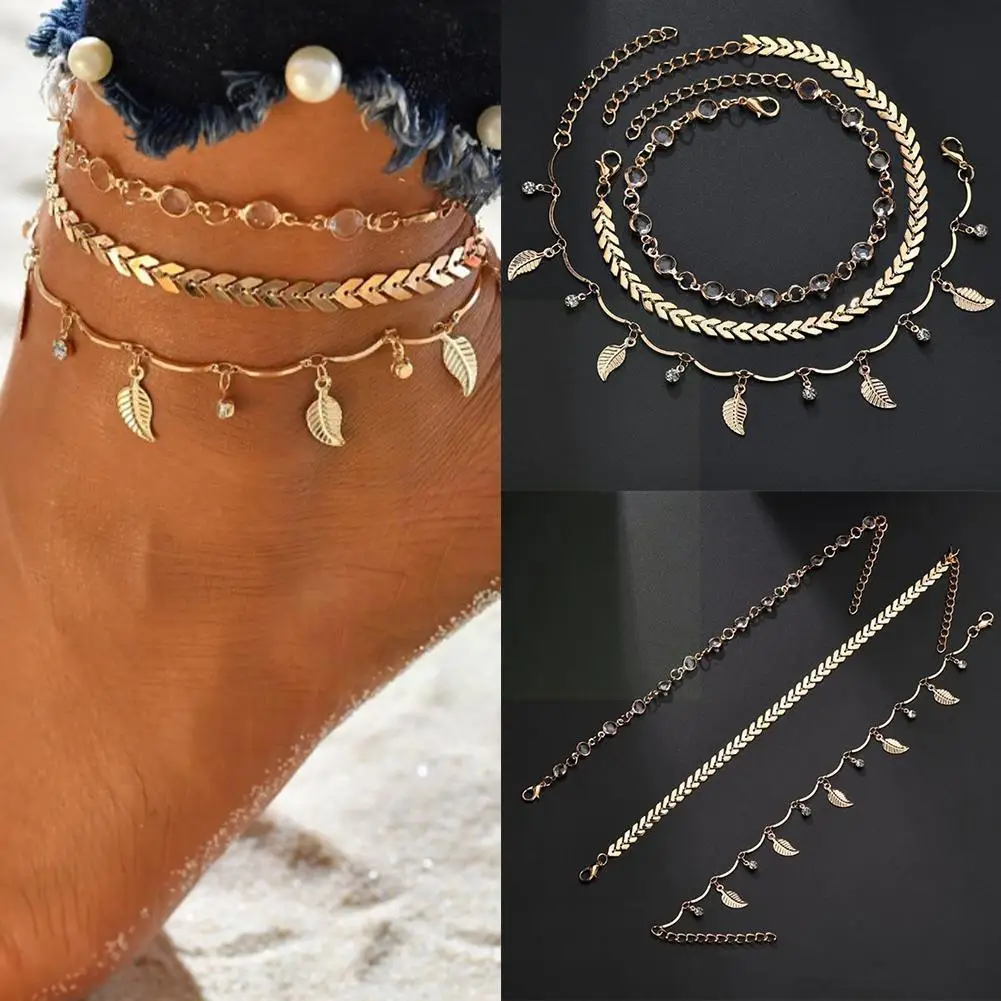 

Punk Multilayered Lock Snake Chain Anklet For Women Bohemia Beads Beach Leaf Bracelet 2021 Jewelry Gold Foot Anklets Trend P6B0