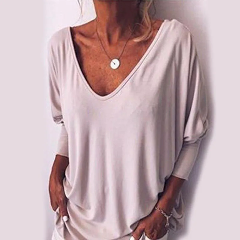 Женская Футболка с рукавами летучая мышь свободная Однотонная футболка длинными