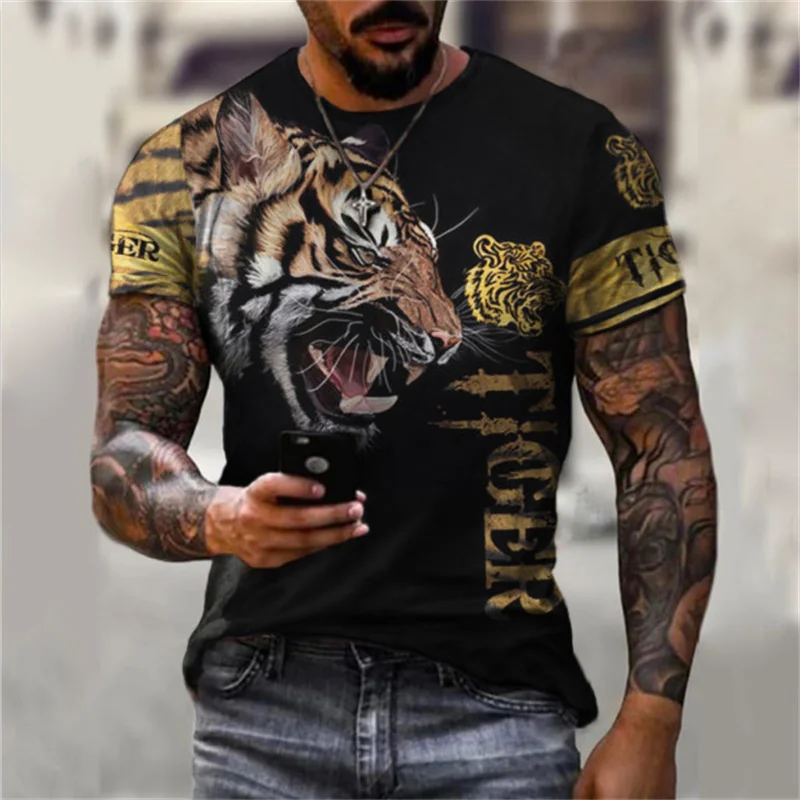 

Tiger Theme Animal Graphic Men T Shirt Harajuku Oversize Male T-Shirts Slim Shaping Top Tees Summer Fashion Trend Casual Shirt