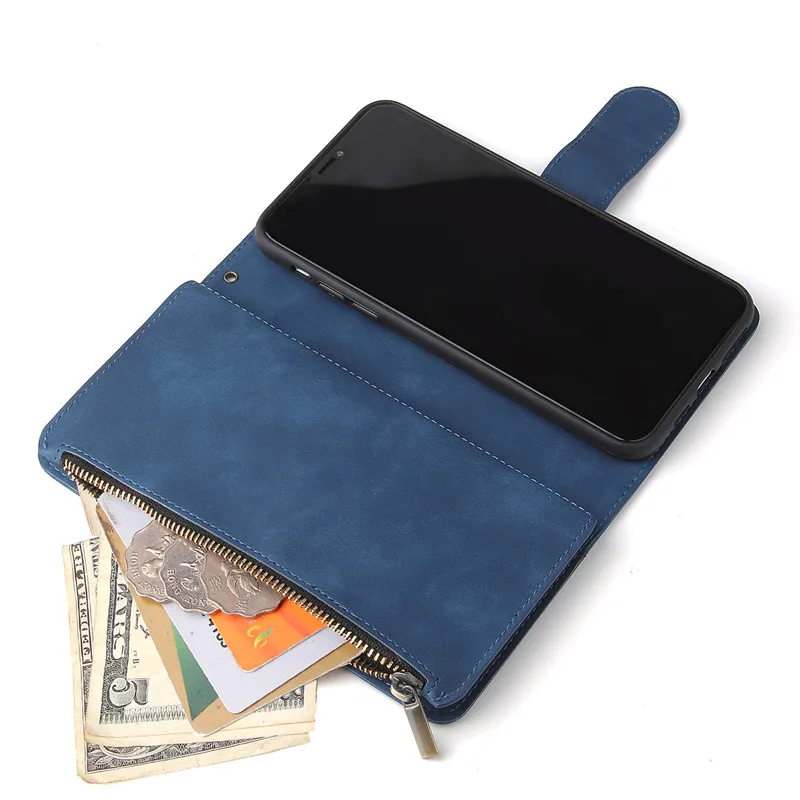 

Zipper Leather For iPhone iPhone XS 11 Pro Max XR X case For iPhone 7 8 6S plus Magnetic Wallet Card Flip Stand Phone bag Fundas