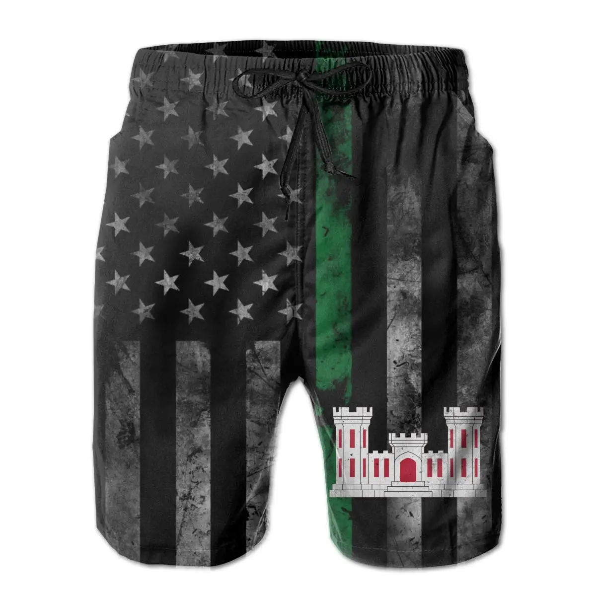 

Us Army Combat Engineer Men's Shorts Casual Classic Fit Drawstring Summer Beach with Elastic Waist and Pockets M