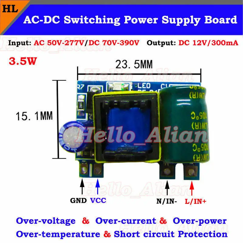 

3.5W AC/DC-DC Volt Converter AC/DC 110V 220V 230V to DC 12V 300mA Power supply Switching Transformer board