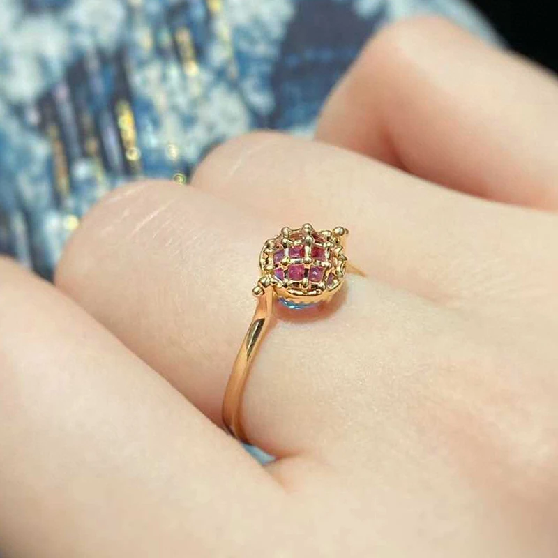 

AINUOSHI 18K Gold 0.35ct Topaz & Ruby Spinel Flip Ring for Women Exquisite Personalise Cute Romantic Gemstone Party Ring Gift