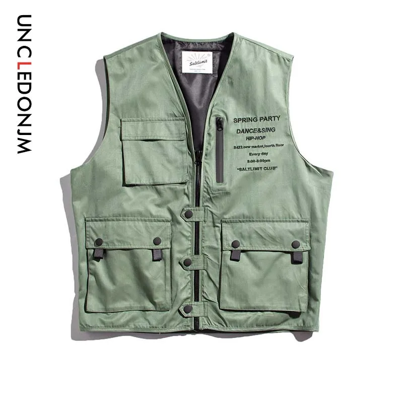 UNCLEDONJM Men Casual Cargo Waistcoat with Pockets Military Jacket Coat Streetwear Tactical Vests Sweatshirts MJ601 | Мужская одежда