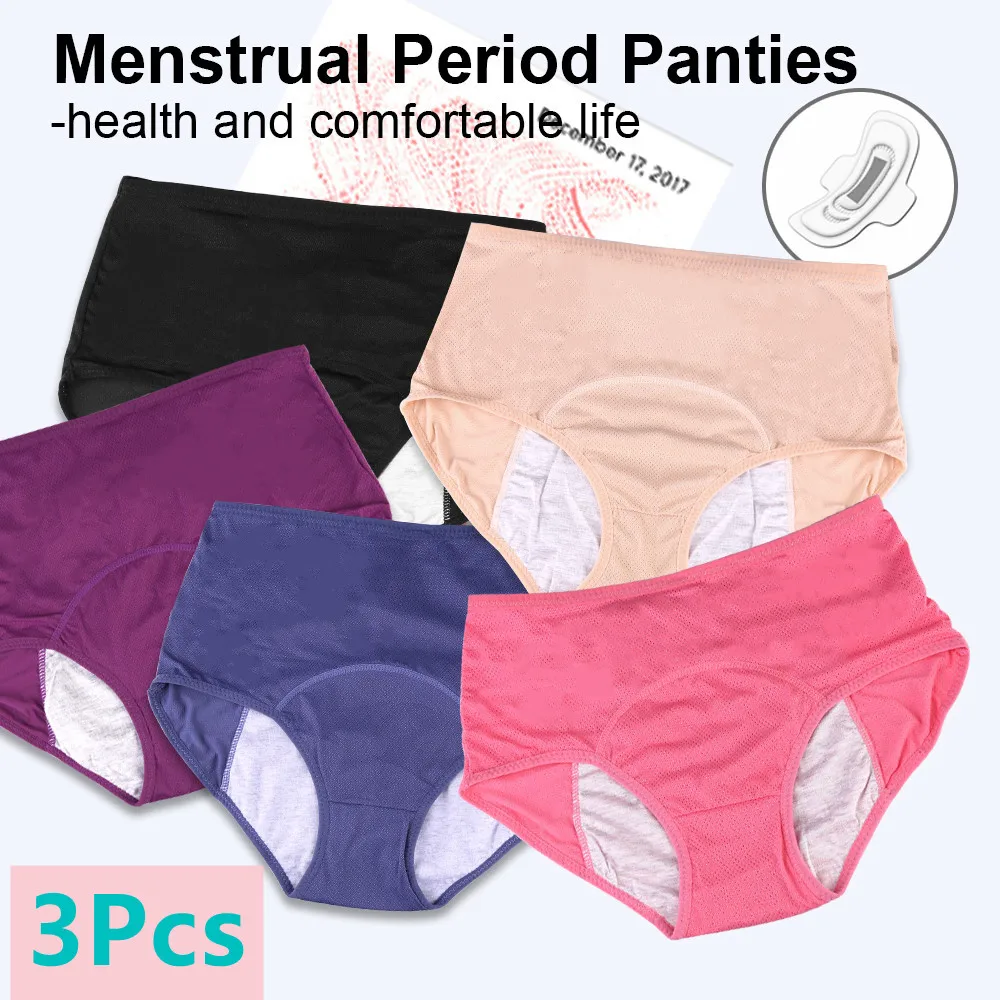 

3 Pcs Menstrual Period Panties Women Leak Proof Cotton Comfort Incontinence Briefs High Waist Sexy Mesh Girl Underwear Big Size