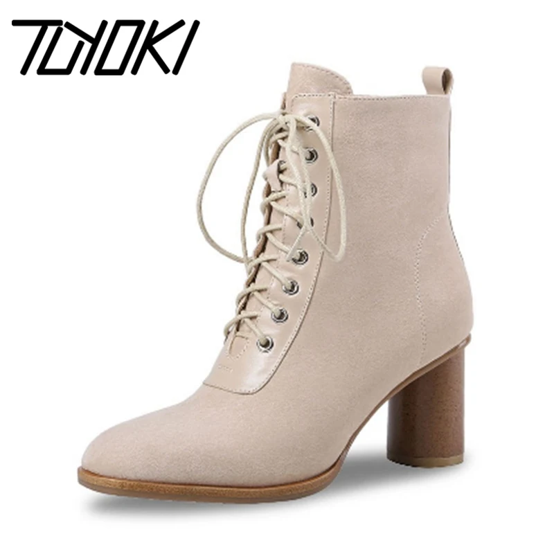 

Туфли Tuyoki женские на толстом квадратном каблуке, повседневные ботильоны из натуральной кожи, модная однотонная обувь, размер 34-40