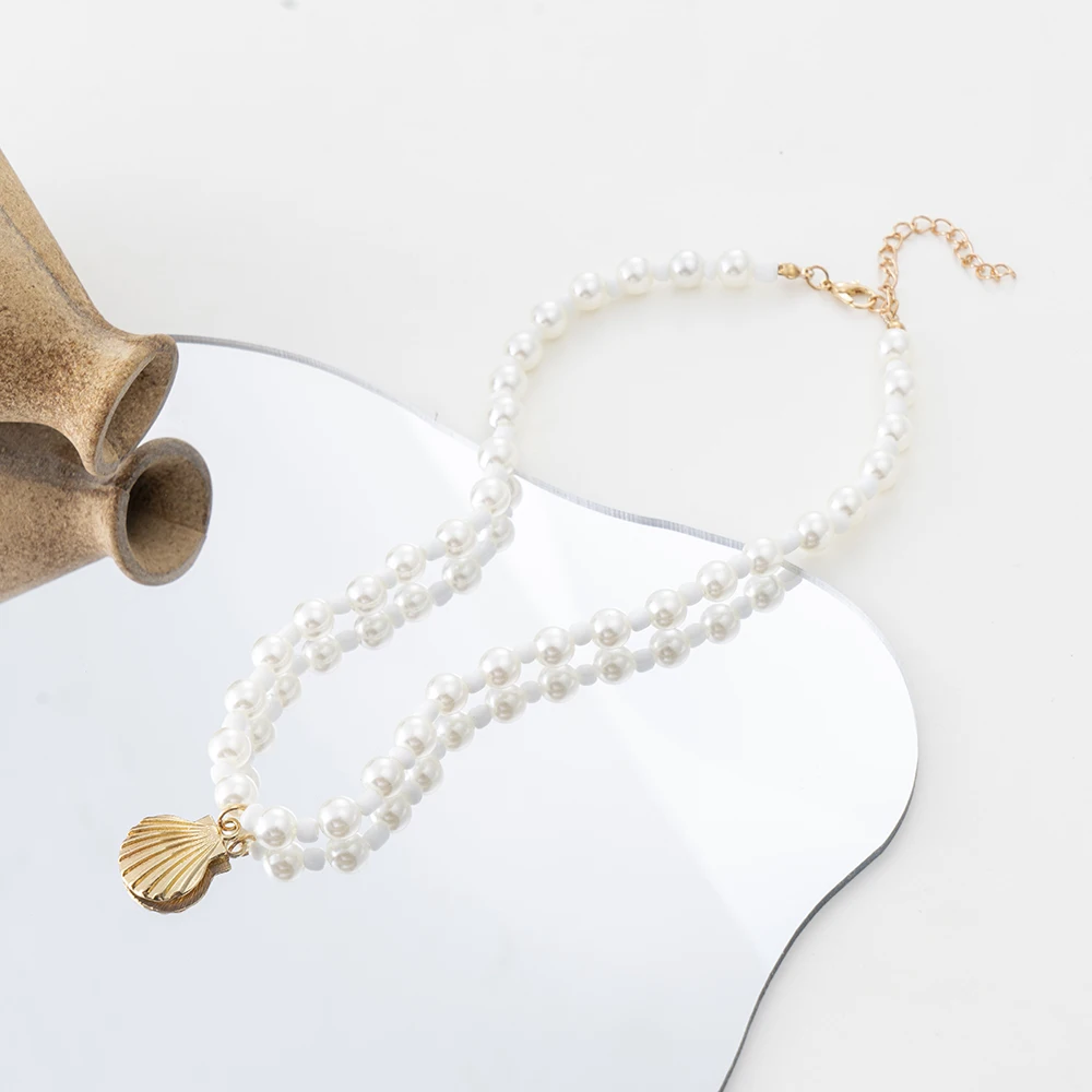 

Female Necklace Creative and Simple Bohemian Scallop Short Multi-element Pearl Shell Single Layer Temperament Choker Necklace