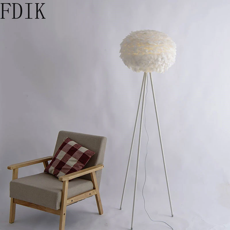 Feather Floor Lamps Loft Led Standing Lamp for Bedroom Living Room Nordic Decoration Home Mirror Light Wedding Luminaire | Лампы и
