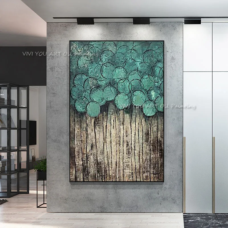 Картина маслом на холсте зеленое дерево современный абстрактный Настенный декор