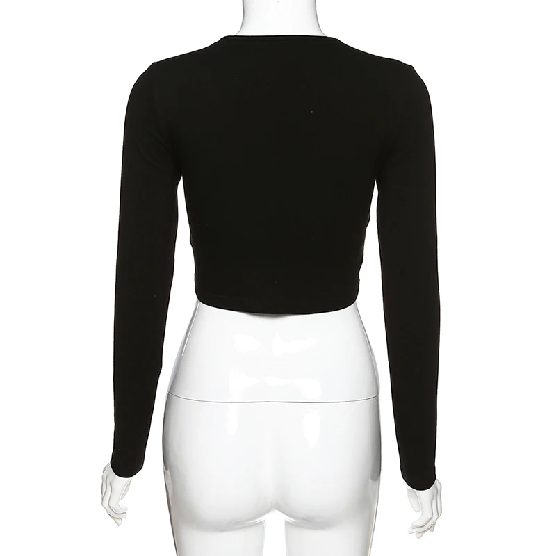 Женский топ с длинным рукавом Goth черный o-образным вырезом и сеточкой | Женская