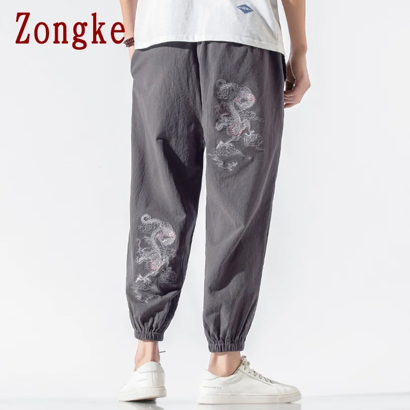 

Zongke 2021 Dragon Embroidery Casual Harem Pants Men Clothing Joggers Japanese Streetwear Work Trousers Hip Hop M-5XL