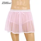 Мужские сексуальные экзотические кружевные трусы с оборками, прозрачные трусы-нижнее белье Sissy с оборками, кросс-платье, короткая юбка, трусы