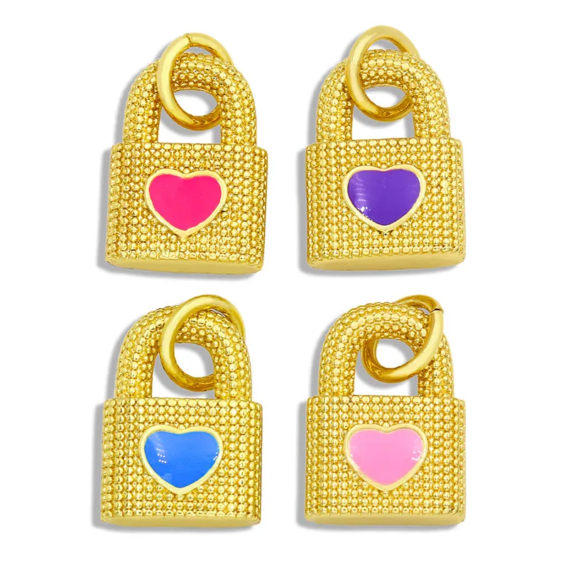 

OCESRIO Gold Plated Brass Padlock Necklace Charms for Jewelry Making Supplies Wholesale Candy Color Enamel Charms pdta329