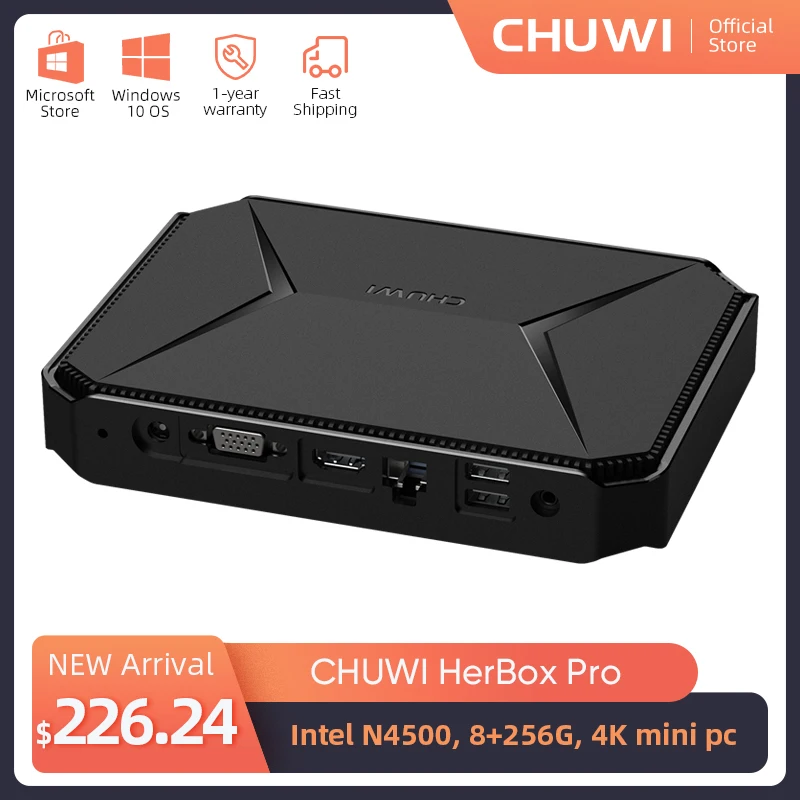 Настольный мини-компьютер CHUWI HeroBox Pro Intel Jasper Lake N4500 до 2,8 ГГц 8 Гб ОЗУ 256 ГБ SSD с 4 USB, HD 2,0