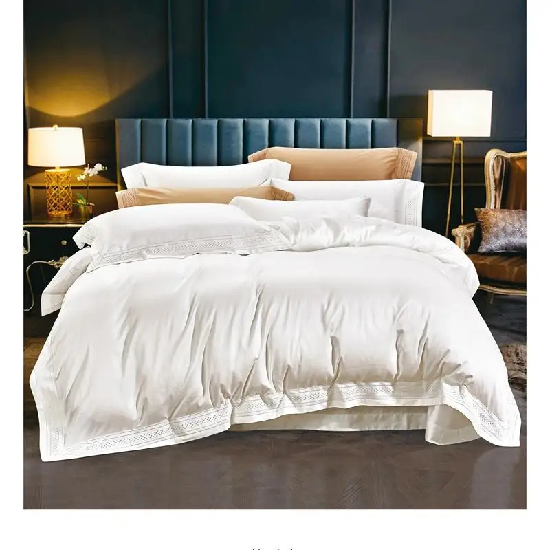 

Chic Hollow Edge Duvet Cover 1000TC Egyptian Cotton Durable Soft Comforter Protector Cover Solid Bed Sheet 4Pcs Queen King Size