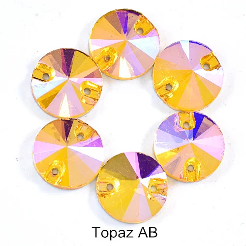 Topaz AB Красочные стразы круглые пришивные стразы с плоской задней стороной круглый стакан Rivoli стразы Украшения для свадебного платья E7050 - Цвет: Topaz AB