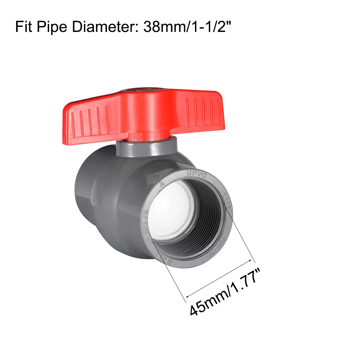 

uxcell PVC Ball Valve Supply Pipe Knob Threaded Ends 1-1/2" Inner Hole Diameter Red Gray 2Pcs