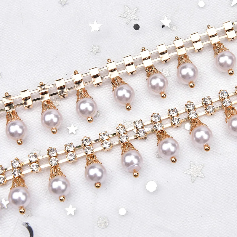 1 Yard/Lot Clear Crystal Rhinestone Pearl Chain Sew On Wedding Dress Decoration Necklace Trim Applique DIY Clothes Accessories | Дом и сад