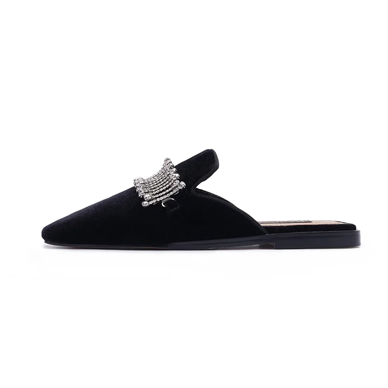 

Black semi-slippers, outer wear Muller shoes 2021 new all-match diamond buckle flat women's shoes explosive promotion sandals