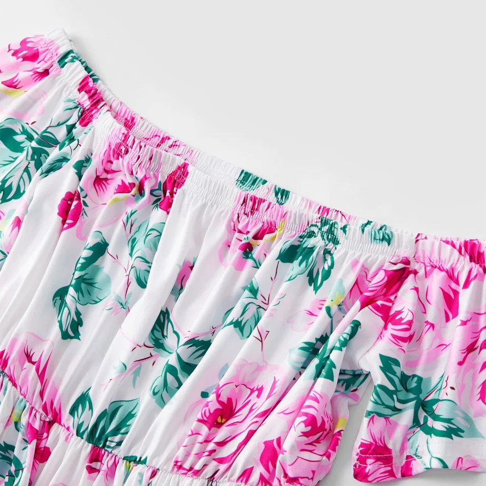 Летнее платье для мамы и дочки короткое сексуальное с открытыми плечами