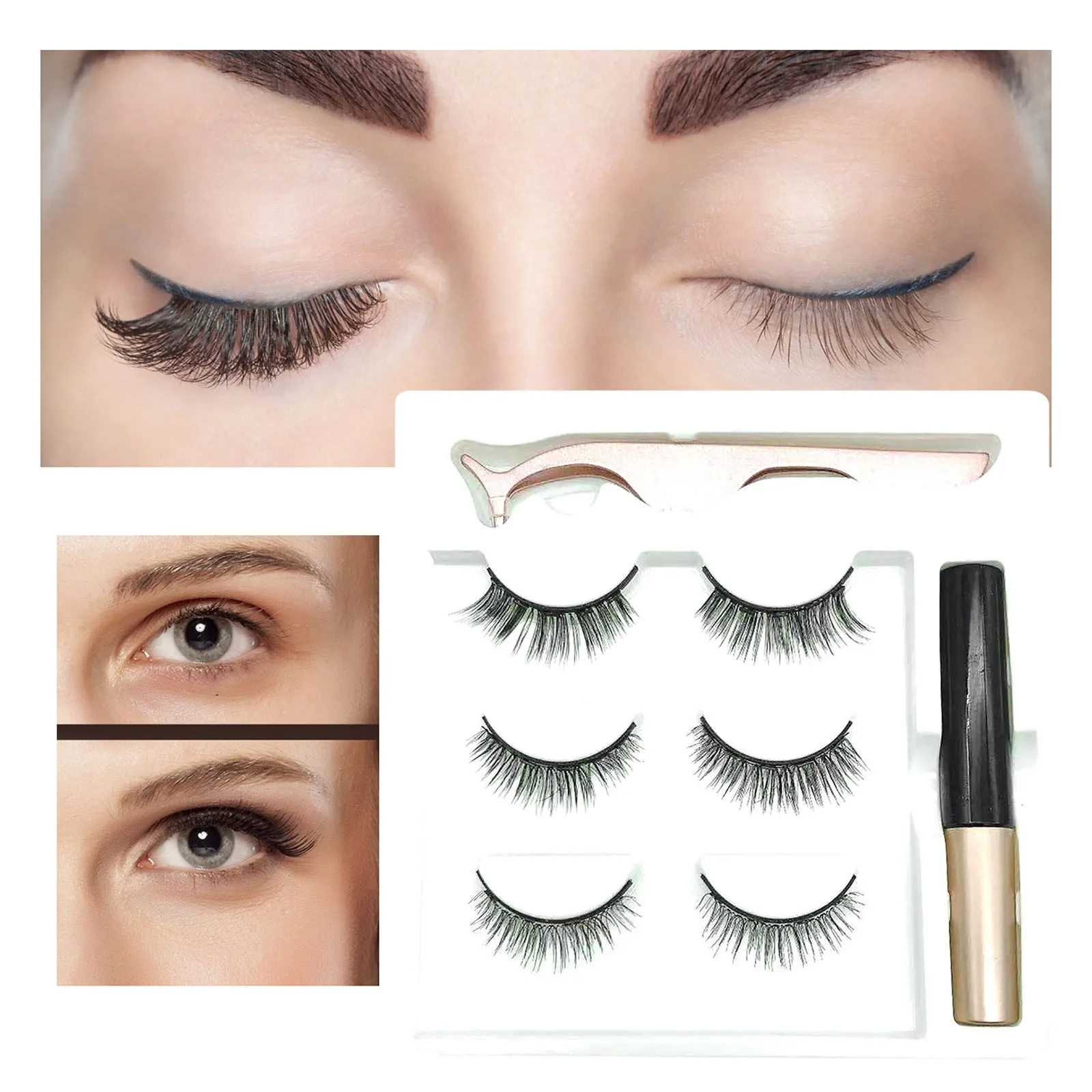 

Набор Магнитных жидких подводки для глаз, набор из 3 пар из пяти накладных ресниц, 5 мл, инструменты для макияжа