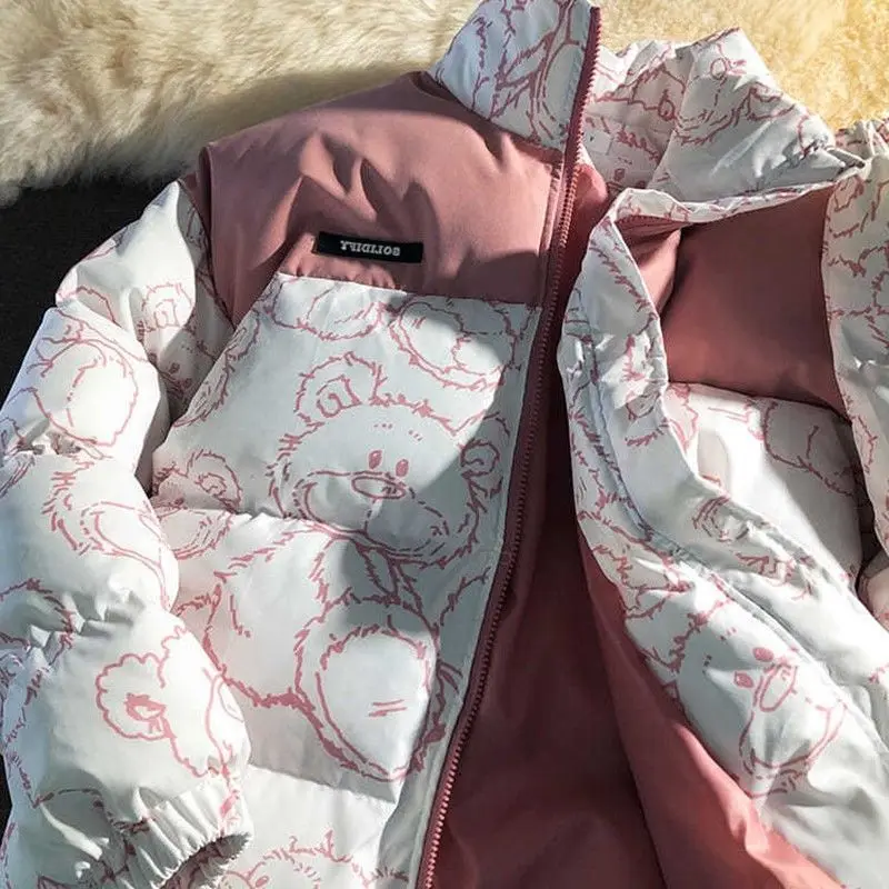 Зимняя женская куртка пуховик синее хлопковое пальто с воротником-стойкой