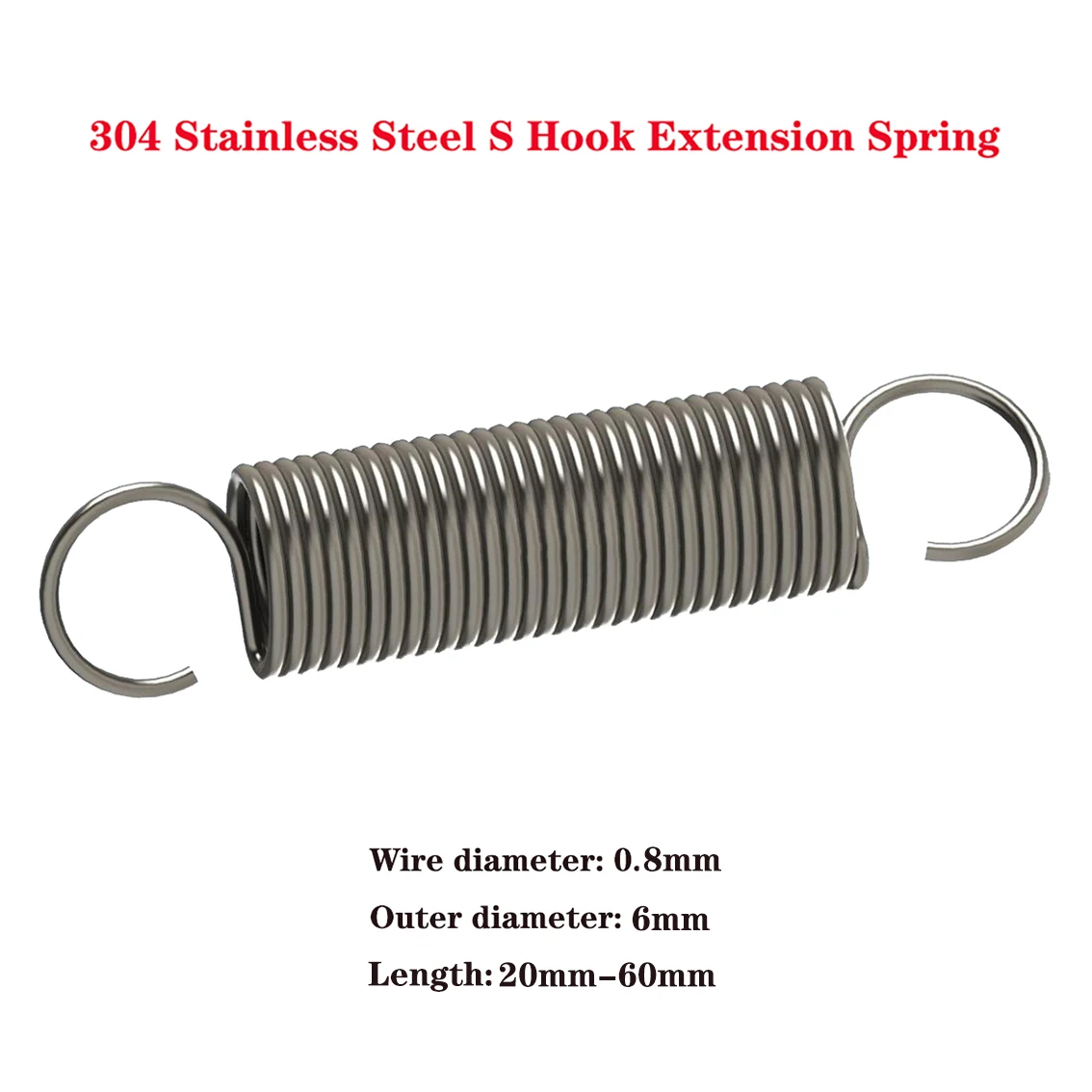 

5Pcs Wire Dia 0.8mm S Hook Extension Spring OD 6mm 304 Stainless Cylindroid Helical Pullback Tension Coil Spring Length 20-60mm