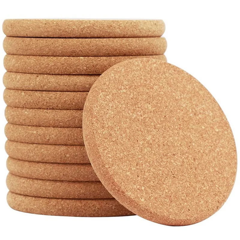 

Natural Cork Round Edge Coasters -12 Packs Extra Thick Wooden Drink Coaster, 4 Inch Diameter and 2/5 Inch Thick Plain