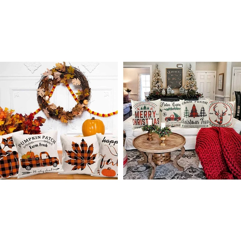 8 шт. декоративные наволочки для подушек на ферму Осенний урожай тыкв черный и