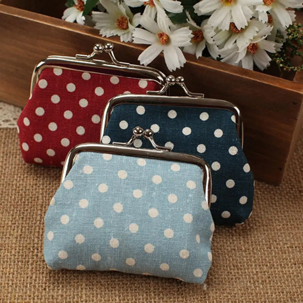 

Women's Mini Polka Dot Cotton Coin Purse Twist Clip Framed Change Bag Wallet